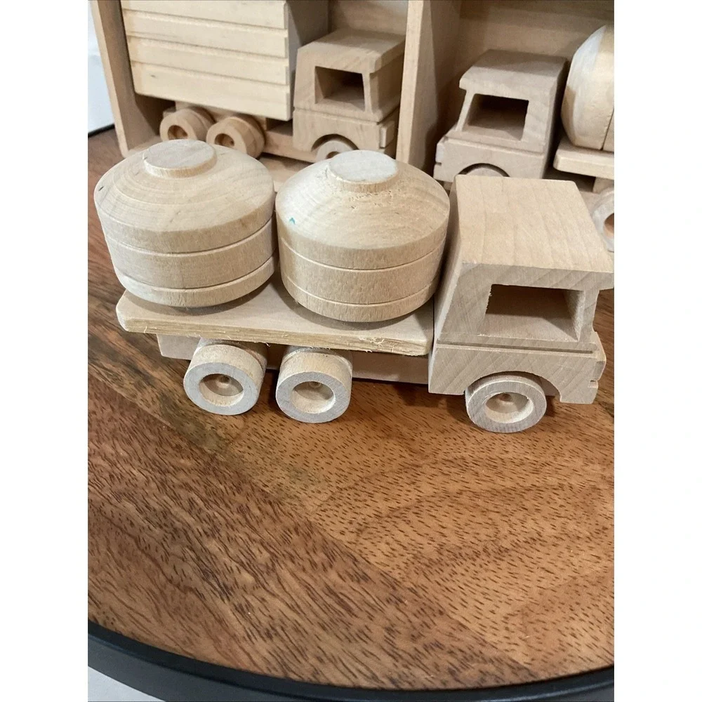 Handmade Vintage Wooden Truck set of 4 Trucks Cargo Display Decor Play Paint